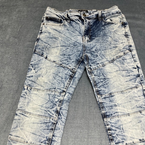 WT02 Jeans Mens 36/30 Blue Denim Cotton Stretch Mid Rise Stacked Straight Leg - Picture 4 of 15